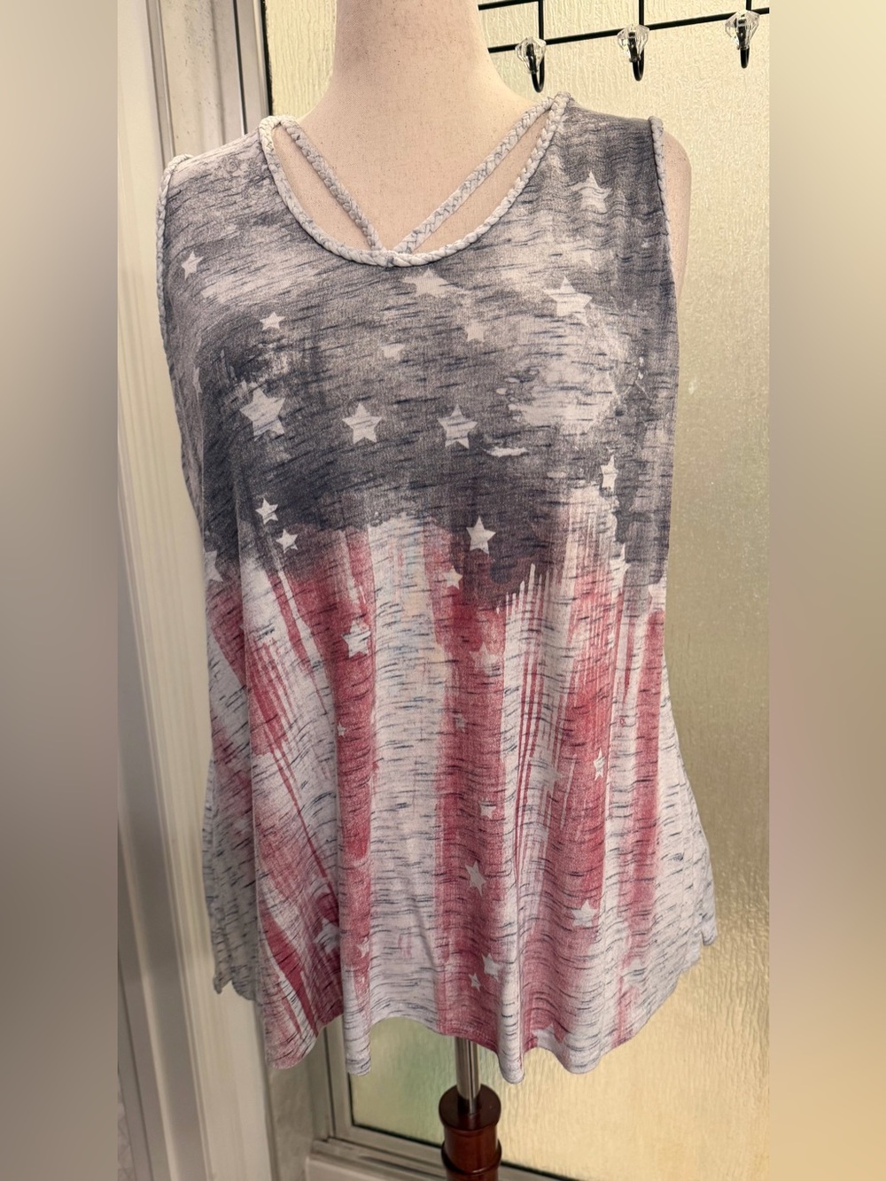 Maurice’s Flag-Print Sleeveless Tank Top in Red, White & Blue size 3/3X $20